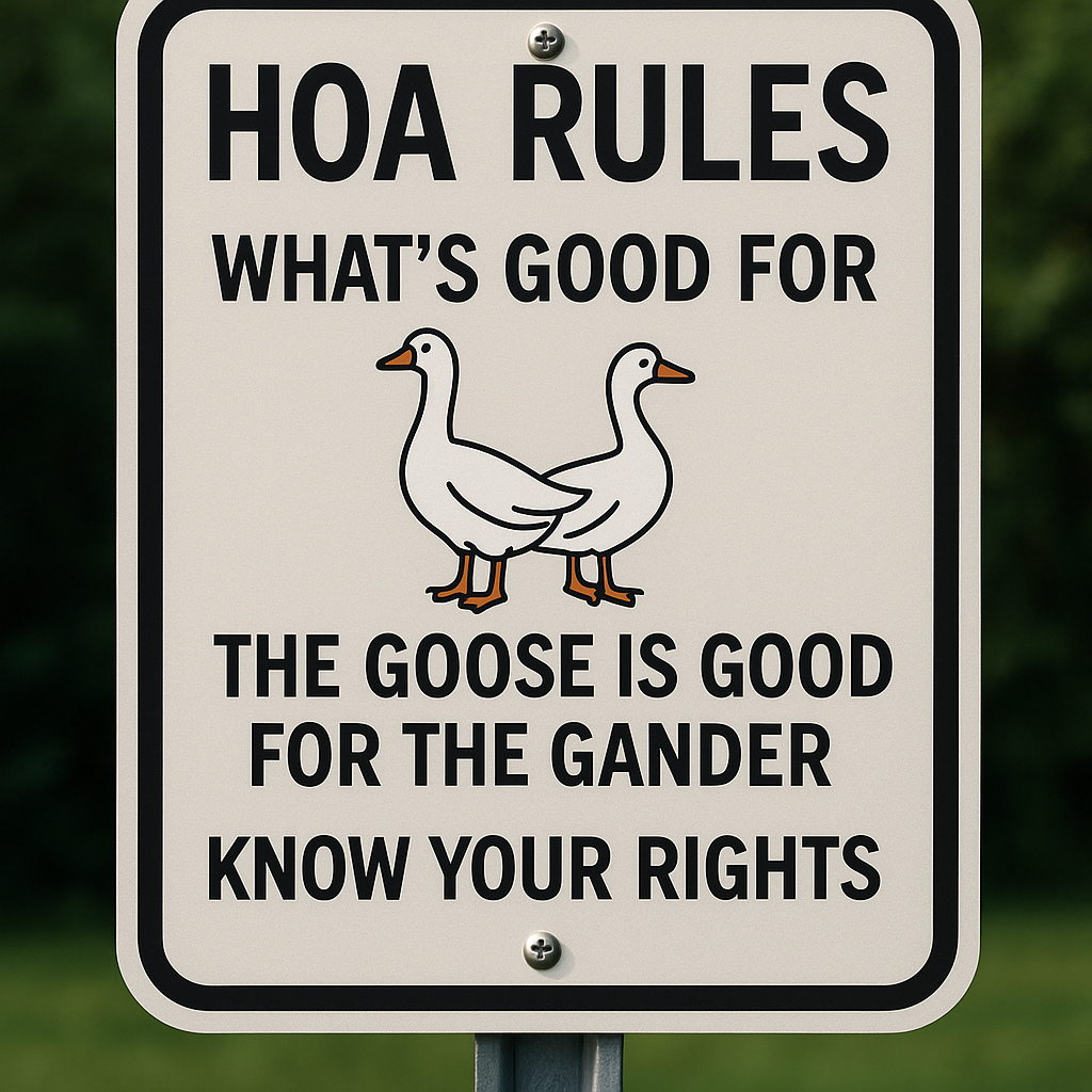 HOA Rules: What's good for the goose is good for the gander. Know your rights. 