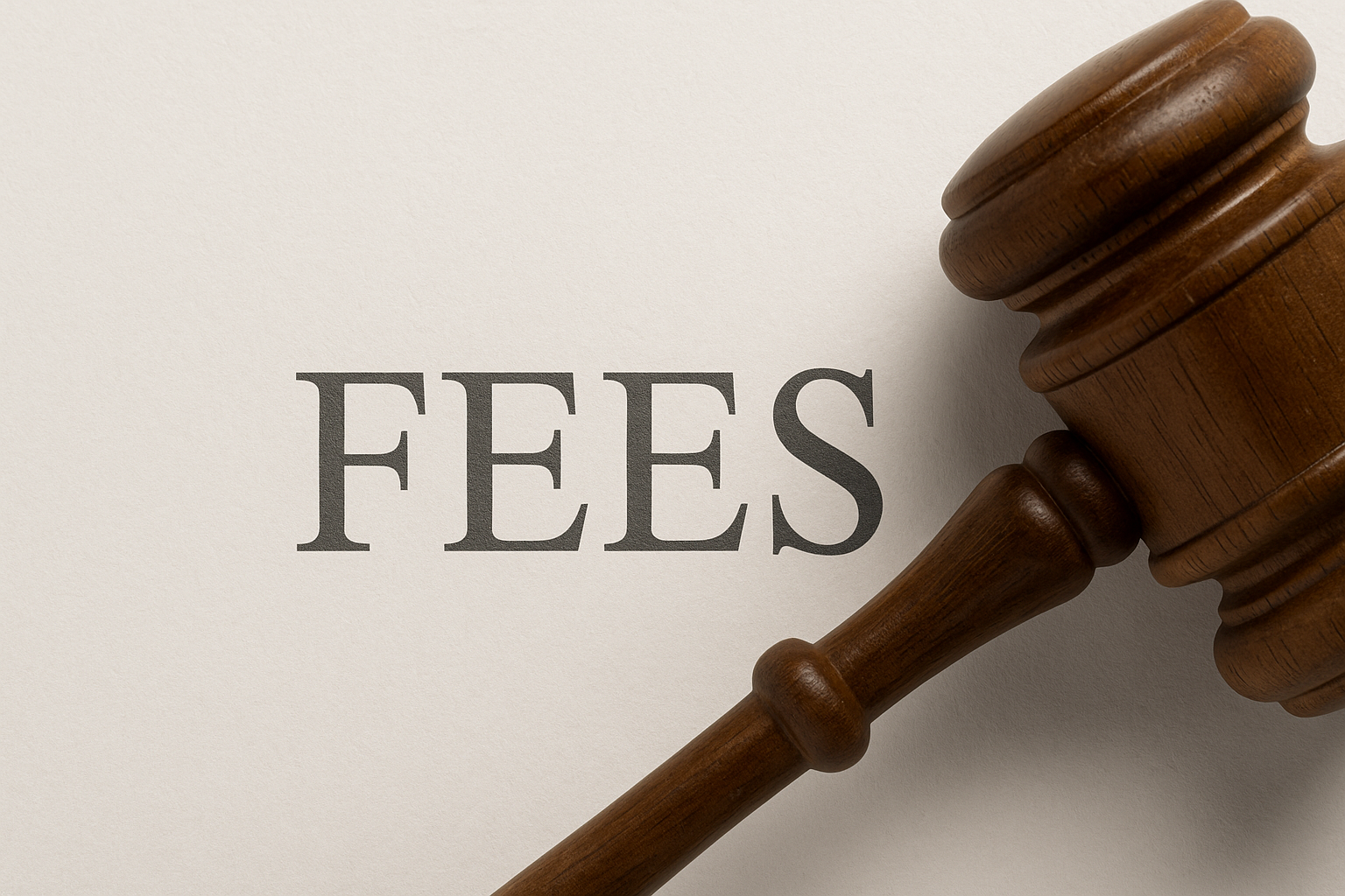 Close-up of the word “FEES” next to a wooden judge’s gavel, symbolizing fair and reasonable probate costs in Florida.