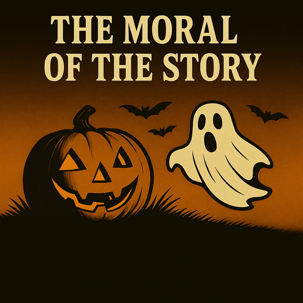 Vintage Halloween-style courtroom illustration of an elderly woman with her stepdaughter beside her, judge above; headline reads “Estate Planning Horror Stories — Part 1: The Case of the Vanishing Estate