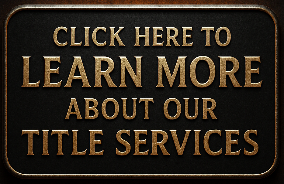 Click here to learn more about our title services button, metallic black and orange