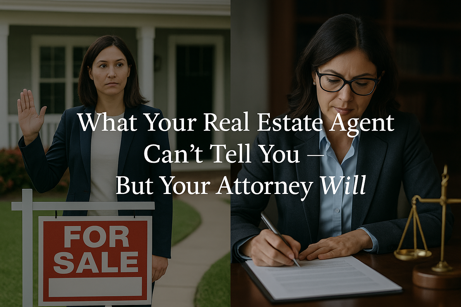 Female real estate agent and attorney meeting across a desk with contract and house model, representing Florida real estate law.