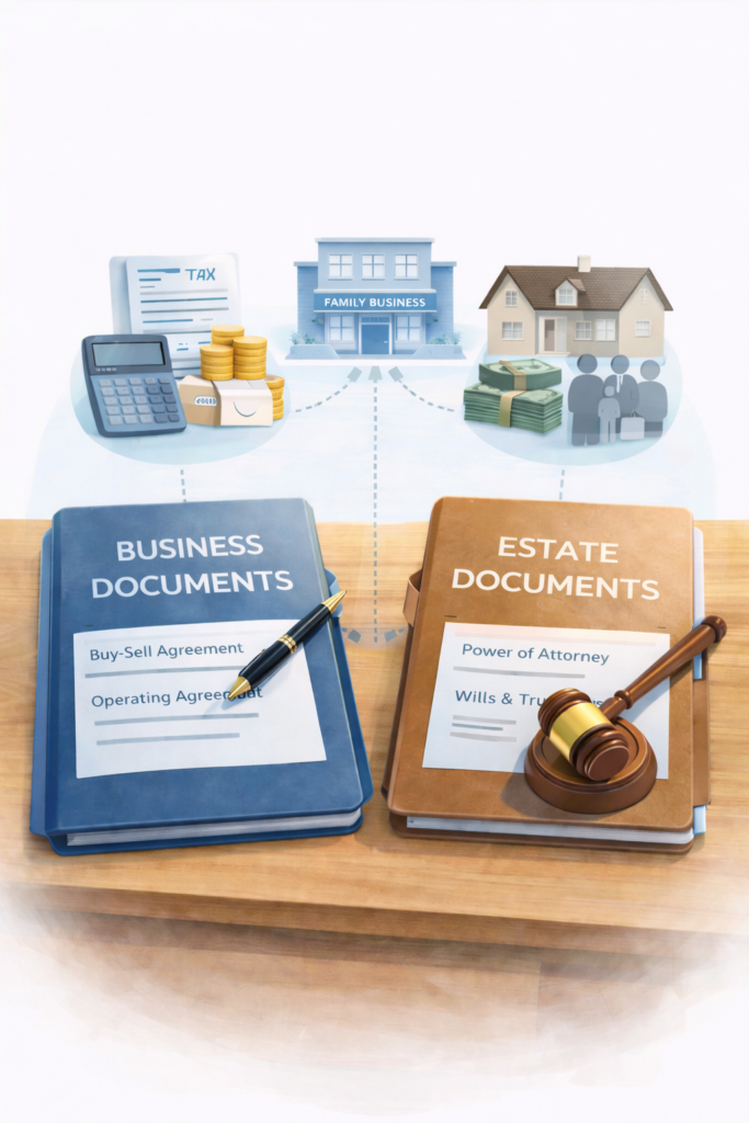 Illustration showing coordination between business succession planning and estate planning documents