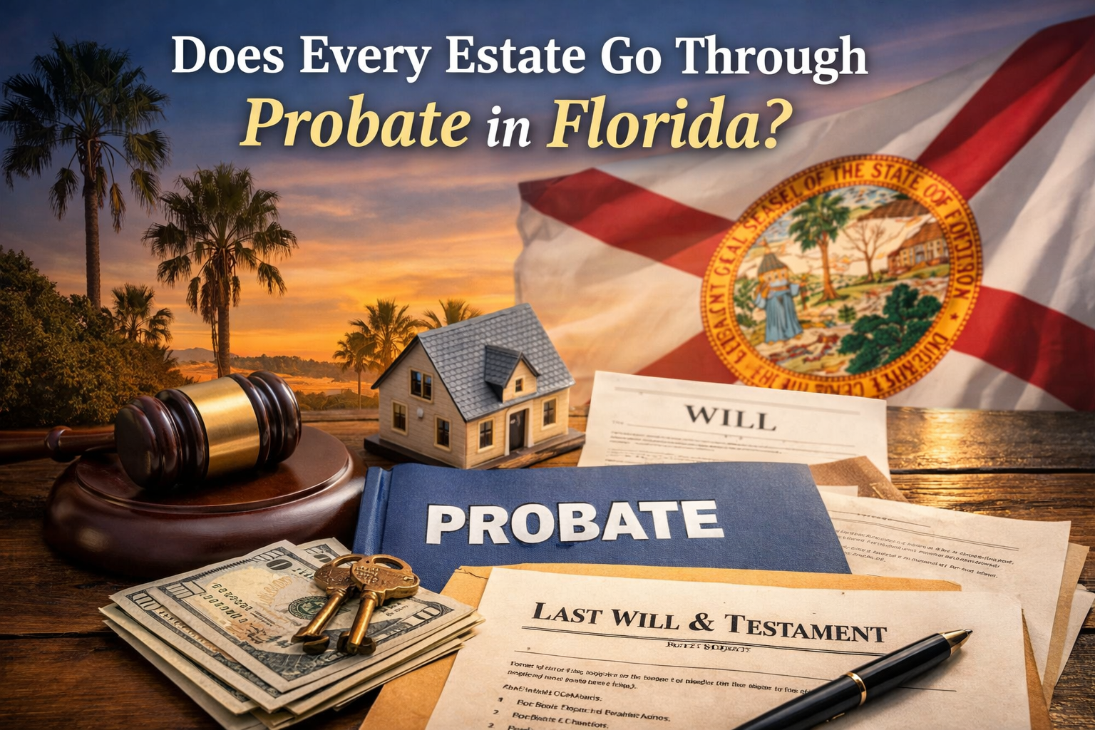 does every estate go through probate Florida concept showing will, probate documents, and Florida property