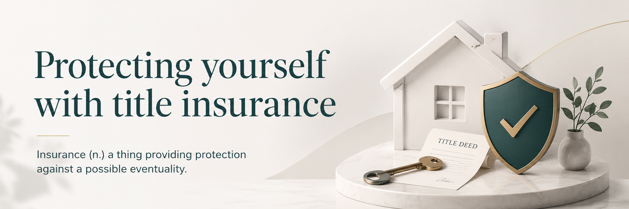 Modern title insurance banner with a house, shield, key, and title deed representing real estate protection in Florida.